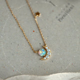 Opal Starlight Crescent Moon Necklace