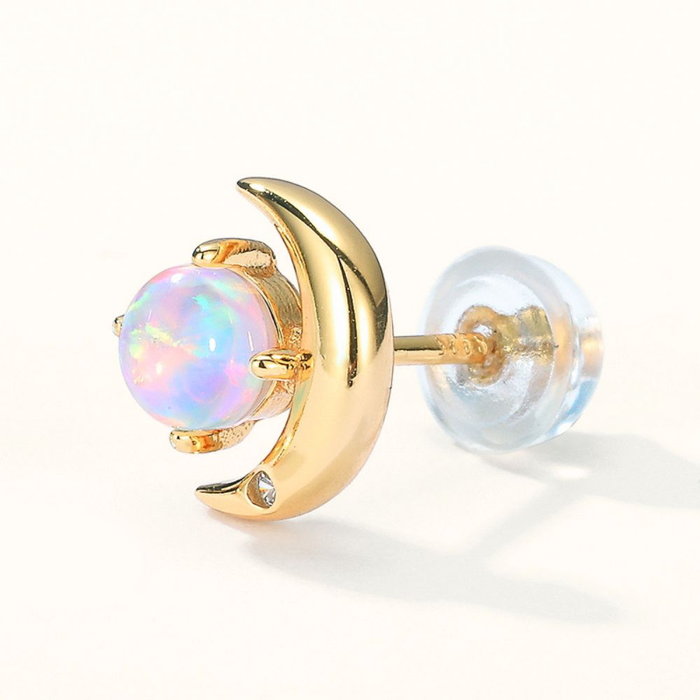 Opal Starlight Crescent Moon Stud Earrings