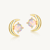 Opal Starlight Crescent Moon Stud Earrings