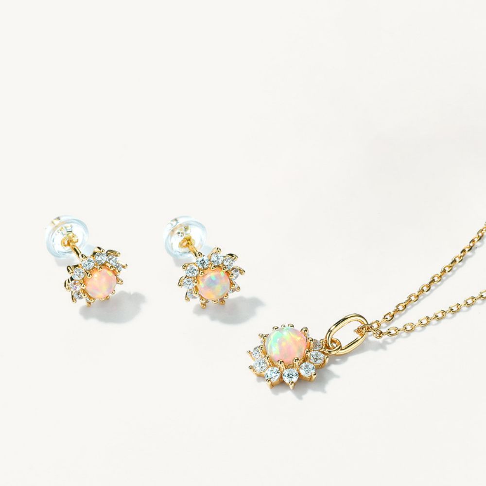 Iridescent Opal Star Petals Stud Earrings