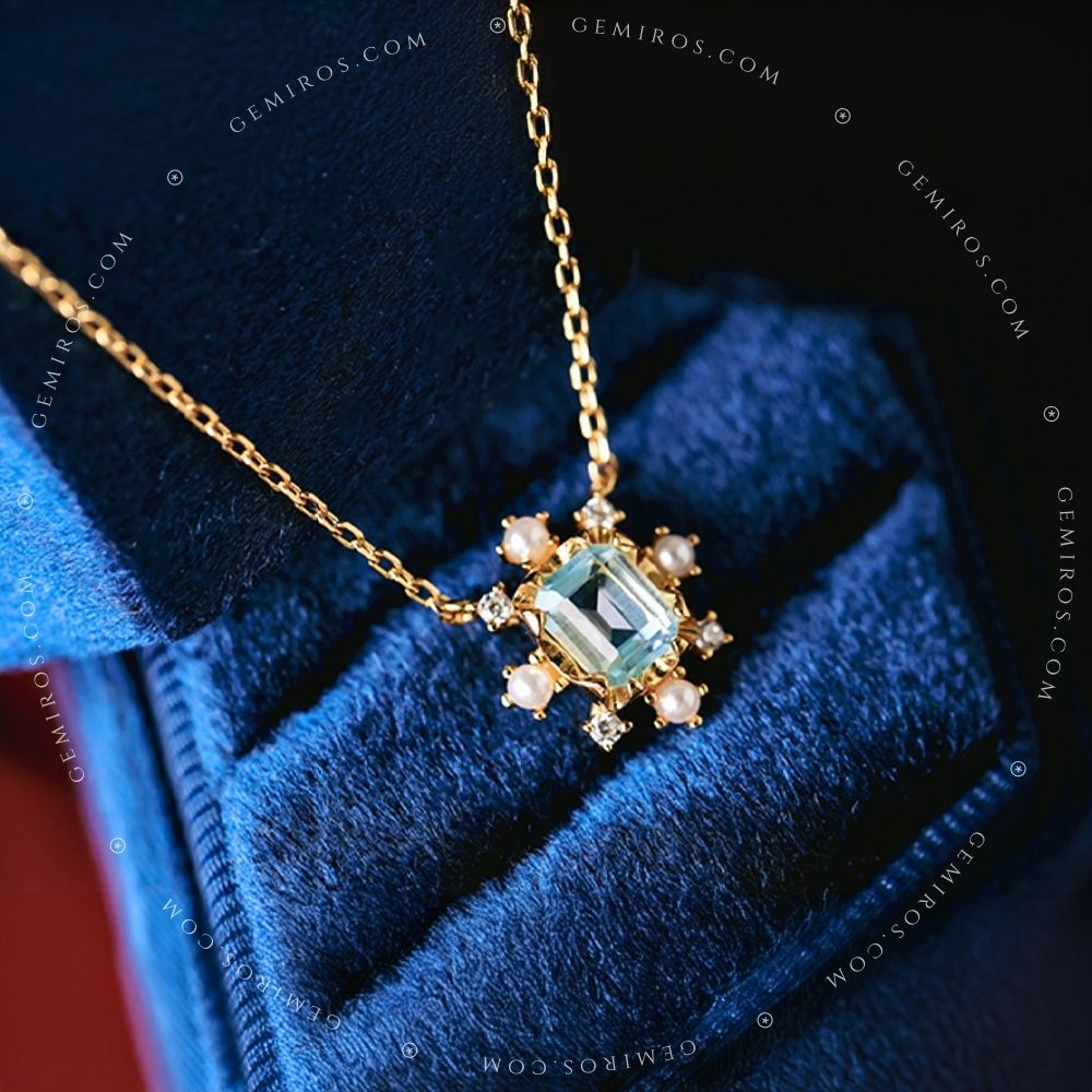 Blue Topaz & Pearl Snowflake Palace Necklace