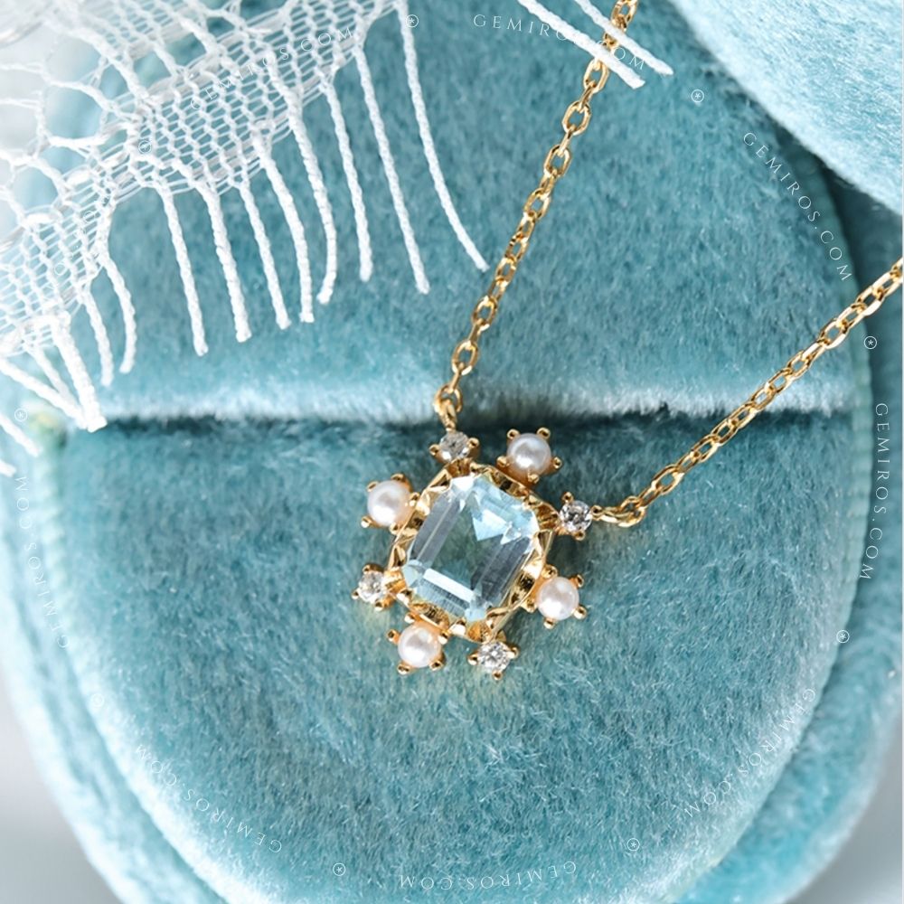 Blue Topaz & Pearl Snowflake Palace Necklace