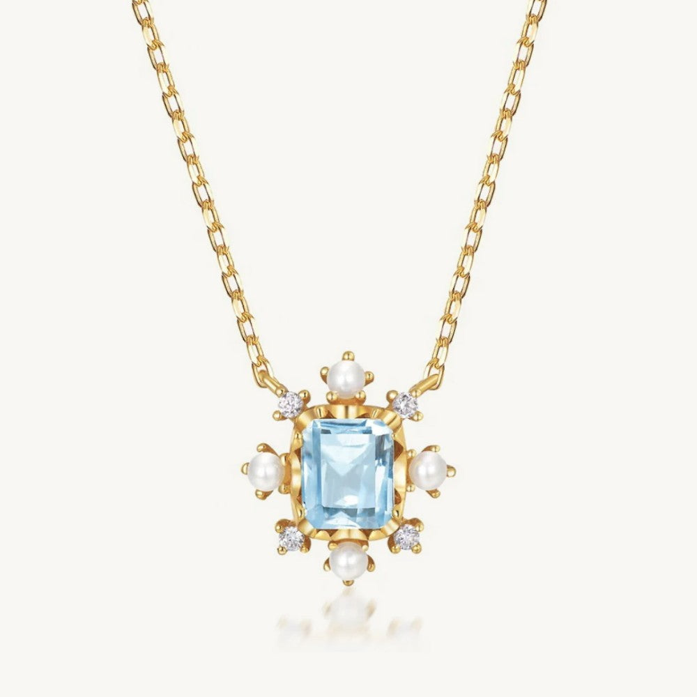 Blue Topaz & Pearl Snowflake Palace Necklace