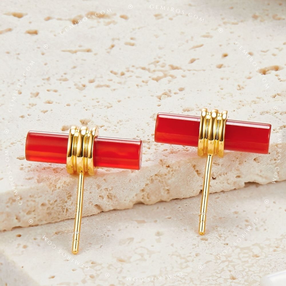 Red Agate Column Stud Earrings