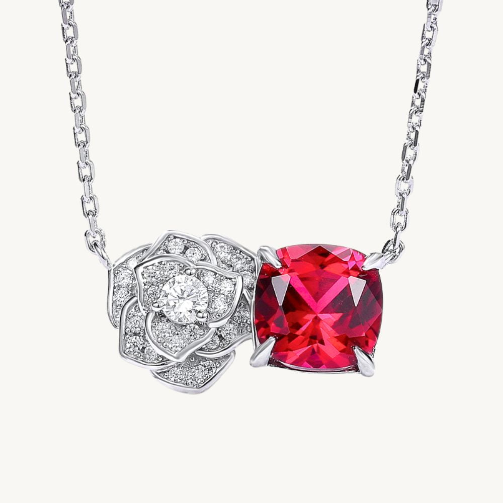 Rose Pavé 2.68ct Cushion Cut Ruby Necklace