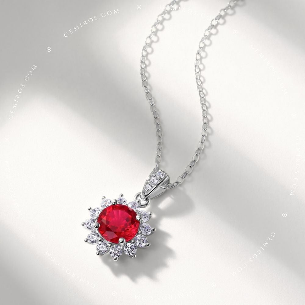 Halo 1.2ct Round Cut Ruby Pendant