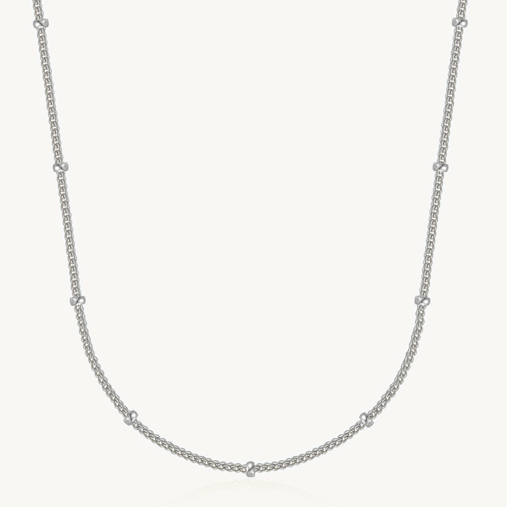 Silver Beaded Station Satellite Chain Necklace