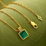 Square Malachite Pendant Necklace with Satellite Chain