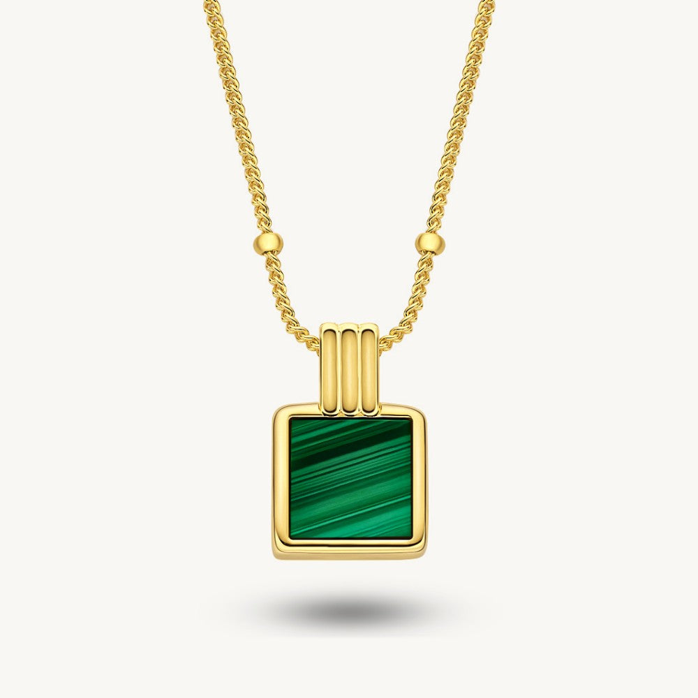 Square Malachite Pendant Necklace with Satellite Chain