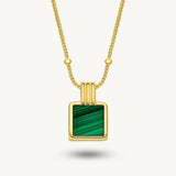 Square Malachite Pendant Necklace with Satellite Chain