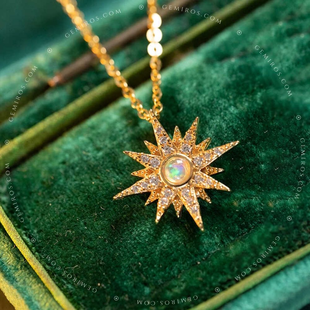 Opal Galaxy Sunburst Pendant Necklace