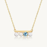 Blue Topaz Balance Beam Pearl Necklace