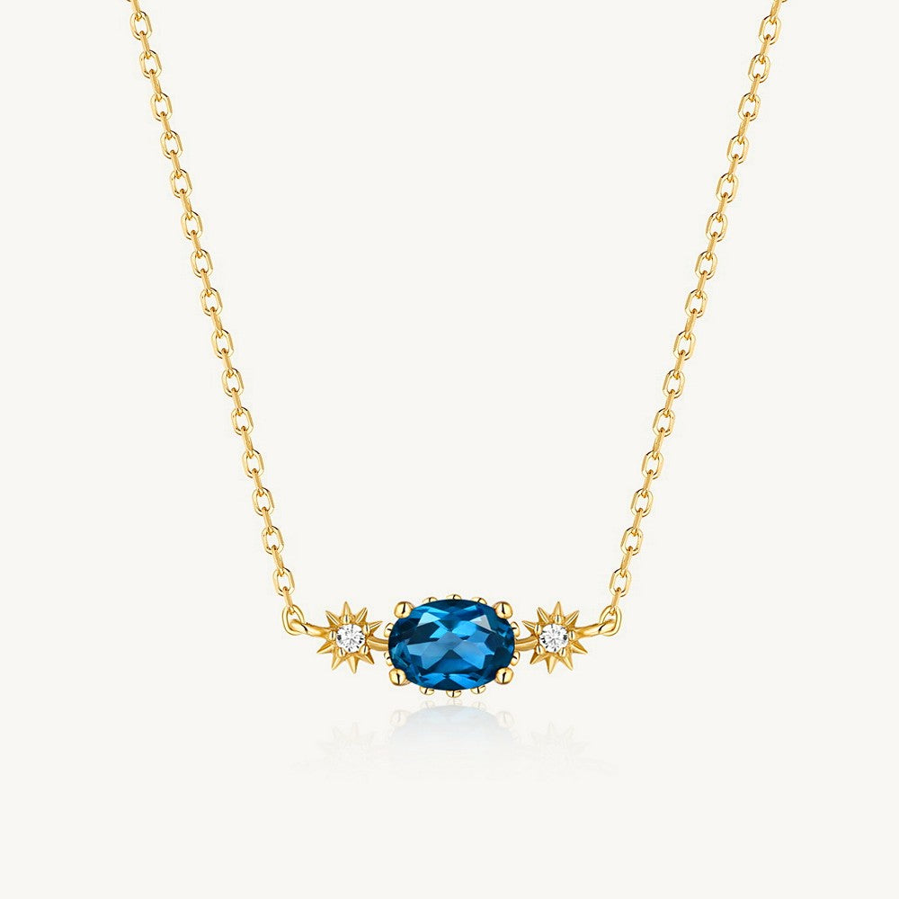 Stars Aligned Oval Rose Cut London Blue Topaz Necklace