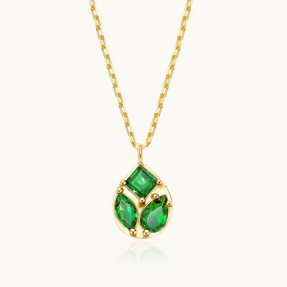 Triple Emerald Multi-Shaped Teardrop Necklace