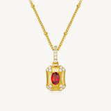 Vintage Garnet Brushed Gold Pendant with Satellite Chain Necklace